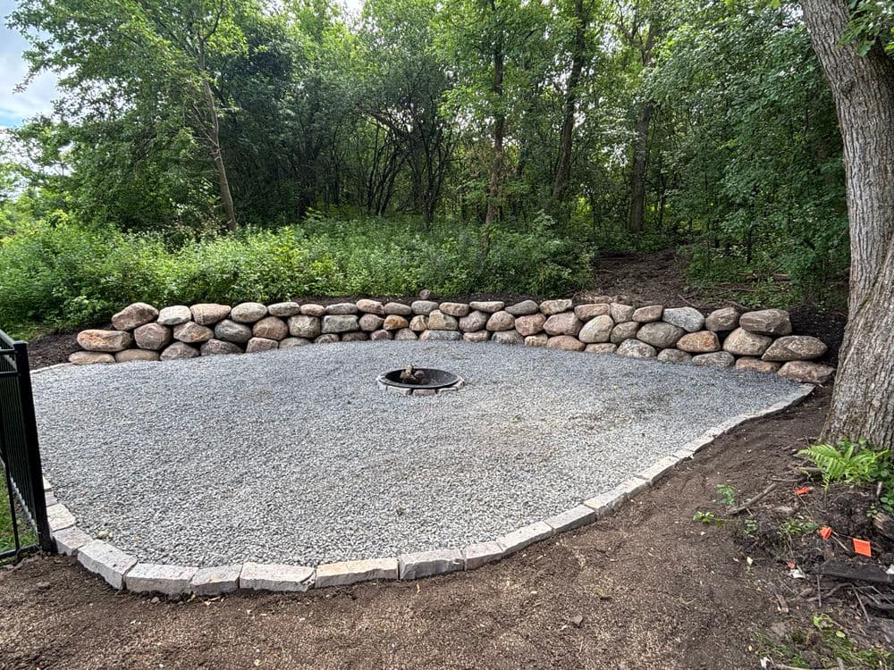 Beautiful Boulder Wall and Fire Pit Installation in Rosemount image